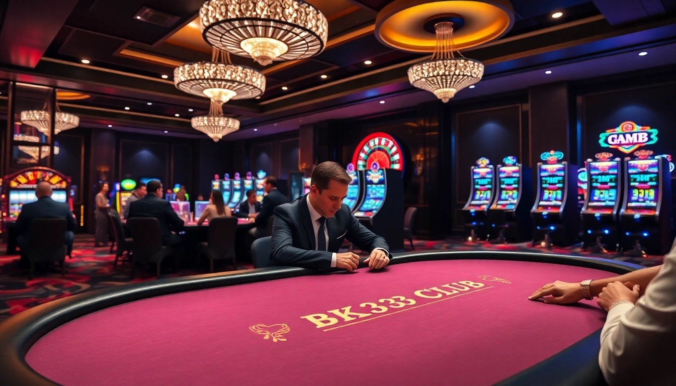 Engaging players strategize at a vibrant Bk33 club poker table in a luxurious casino.