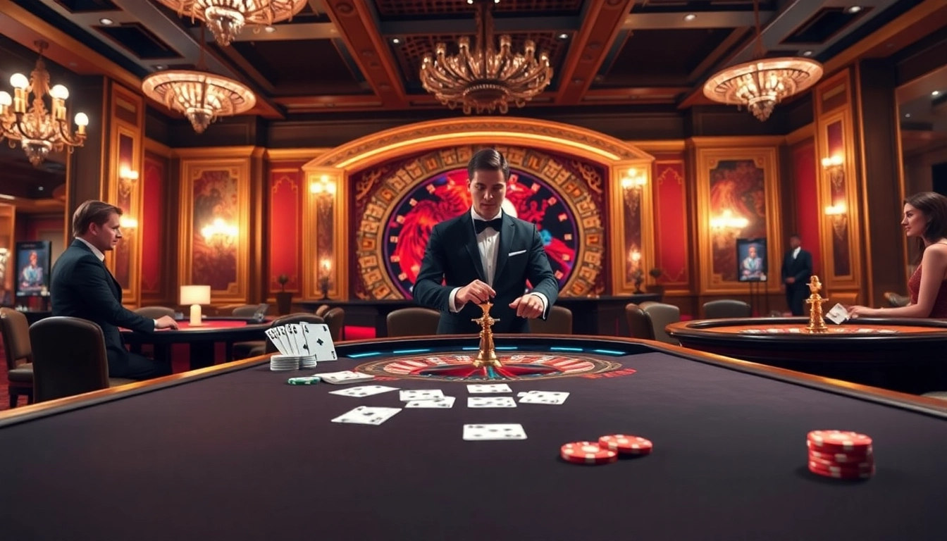 Jouer à casino en ligne francais dans une atmosphère de luxe avec tables et cartes.