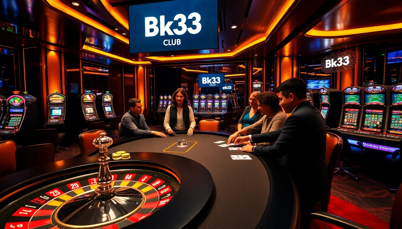 Bk33 club poker players engaged in an exciting game at a luxurious casino table.