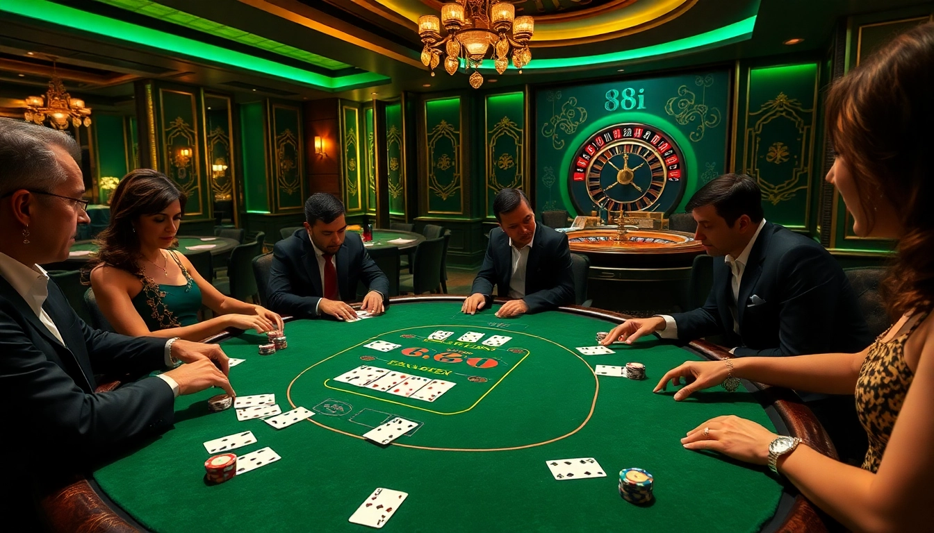 Players enjoying Blackjack at 88i casino, featuring vibrant chips and cards.