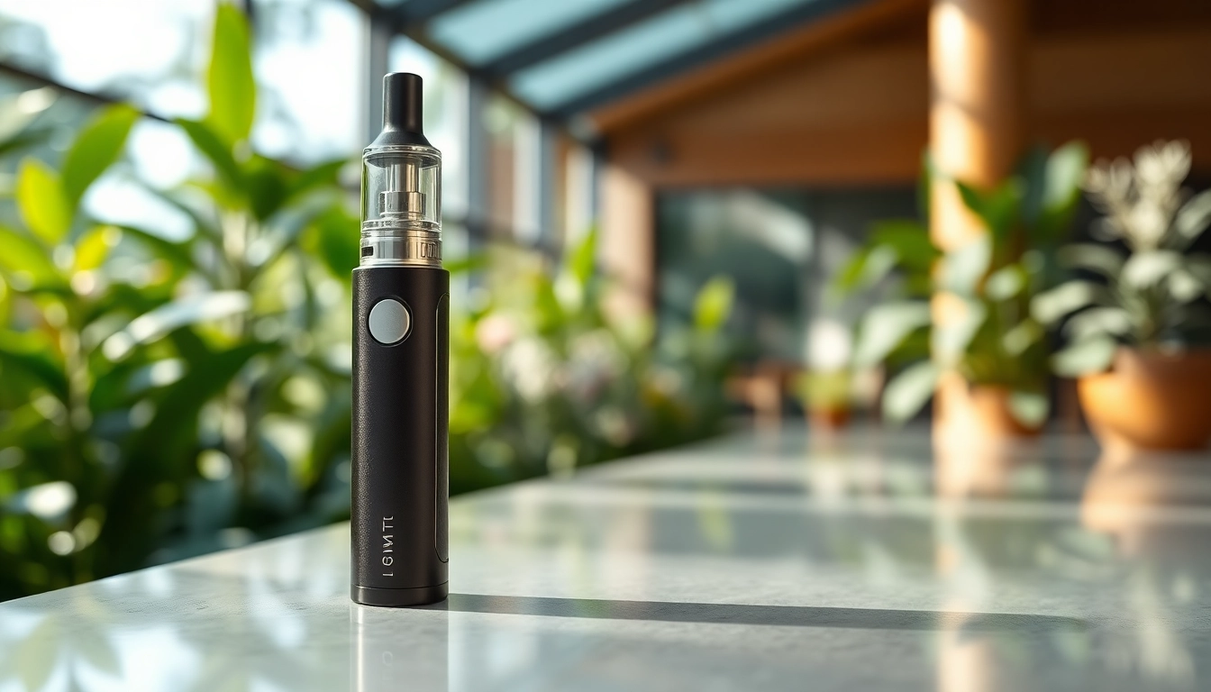 Showcase of DMT for sale featuring a sleek vape pen in a serene botanical setting.
