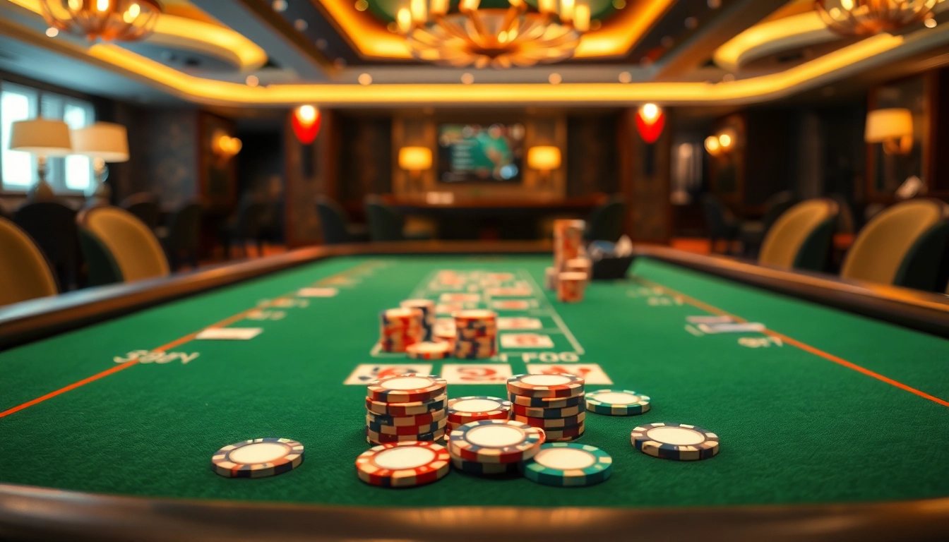 Des joueurs concentrés sur un casino en ligne Français avec des cartes brillantes et des jetons colorés.