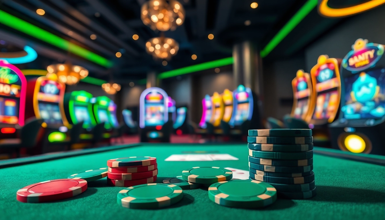 Jouer au casino en ligne France avec des chips et des cartes colorées en avant-plan.