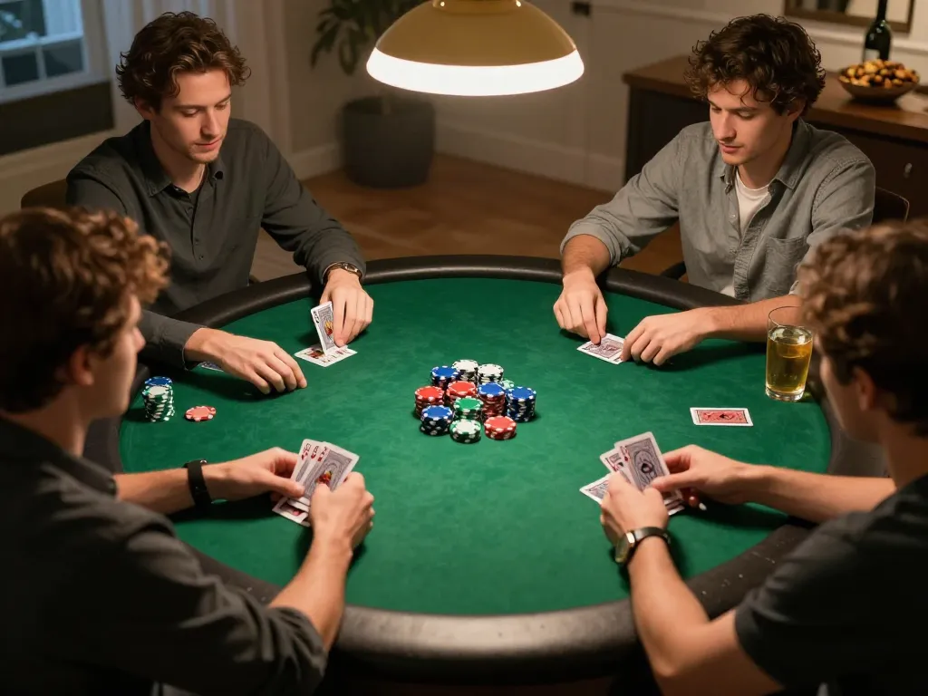 Players enjoy a thrilling poker night at home, engaging in strategic gameplay with their favorite TG88 cards.