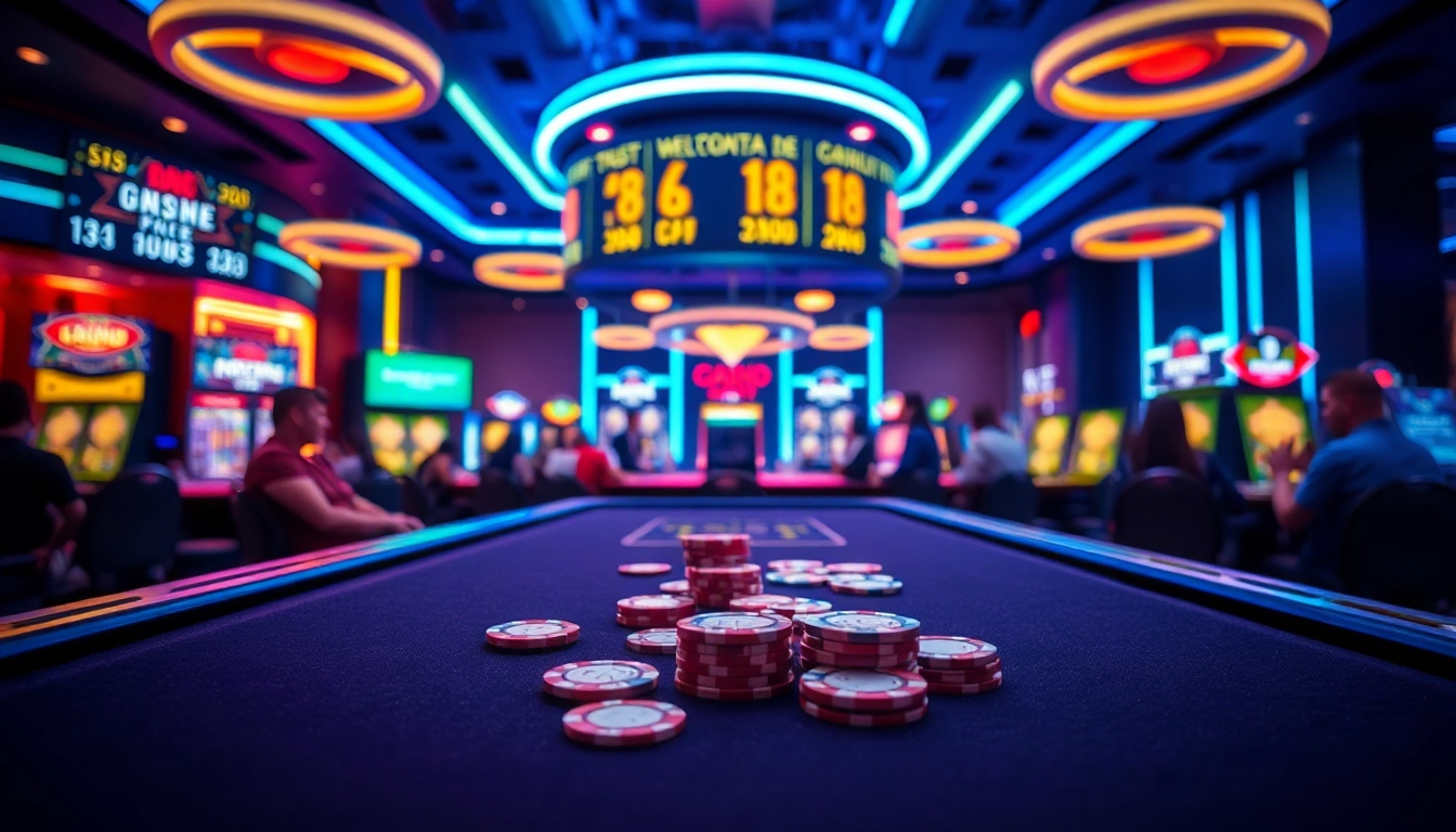 Joueurs sur un casino en ligne fiable avec des tables de jeux éclairées.